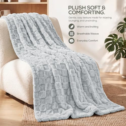 Utopia Bedding Plush Checkered Fleece Blanket Cool Grey Twin, 60x80 Inch - color: Cool Grey, size: Twin