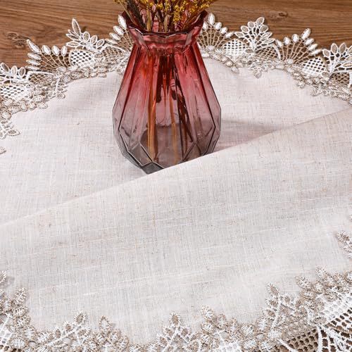 23.6 Inch Round Linen Doily, Gray Linen Doily Scarf Place Mats