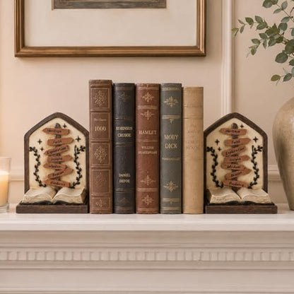 Vintage Bookends Set of 2, Brown Resin Direction Sign Book Ends for Shelves