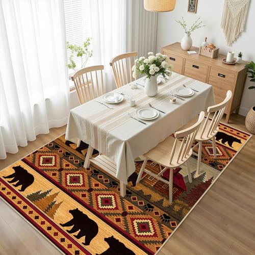 Cabin Bear Rug 3x5 for Bedroom Living Room Rustic Lodge Bear Area Rug - color: Cabin, size: 3' x 5' (Rectangular)