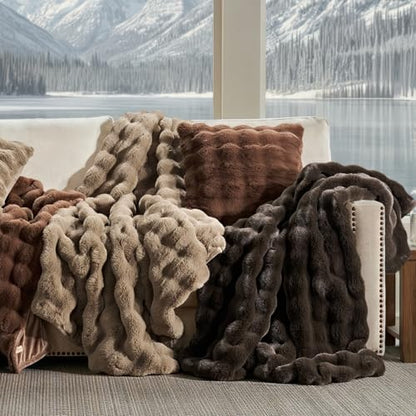 EverGrace Faux Rabbit Fur Bubble Throw Blanket, 50"x60", Greige - color: Greige, size: 50"x60"