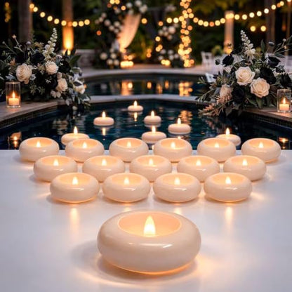 Aignis 24 Pack Waterproof Flameless Floating Candles, 200-Hour Battery Operated 2.2" LED Tea Lights, Water-Activated Flickering Warm White Glow for Pool, Wedding Centerpieces, Bath & Spa - size: D 2.2'' x W 2.2'' x H 1''