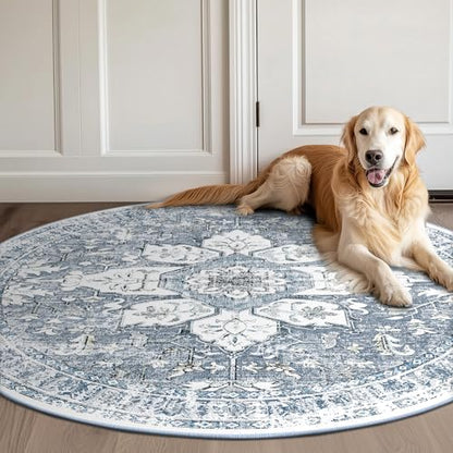 BESTSWEETIE Washable Boho Round 6ft Area Rug, Living Room, Blue Grey White - color: Grey, size: 6' (Round)
