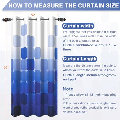 Royal Blue Ombre 90% Blackout Curtains 63 Inches Long 2 Panels for Living Room Bedroom Checkered Patterned Room Darkening Curtains Insulated Window Treatment Drapes with Grommet Top, 52" x 63" - color: 03 Diamond - Royal Blue, size: 52"W x 63"L (Pack of 2