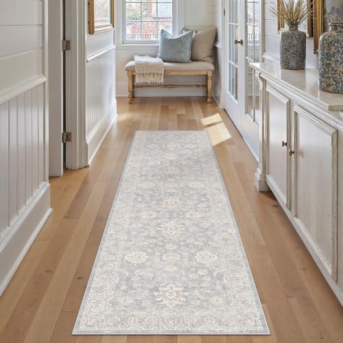 2'6x12 Blue Cream Neutral Runner Rug - color: Blue, size: 2'6" x 12' (Runner)