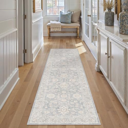 2'6x10 Blue Cream Neutral Runner Rug - color: Blue, size: 2'6" x 10' (Runner)