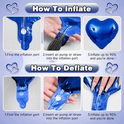Blue Silver Heart Foil Balloons,12Pcs 18Inch Heart Shaped Balloons - color: Dark Blue Silver