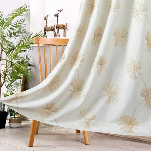 VOGOL Floral Embroidered Grommet Bedroom Curtains, 52 x 96, 2 Panels - color: White, size: 52"W x 96"L (Pack of 2)