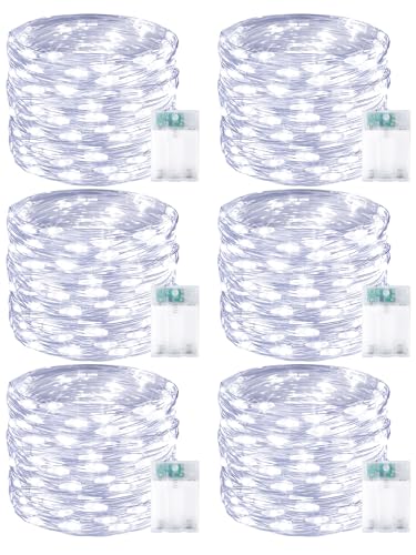 6 Pack 60 LED Fairy Lights Battery Operated with Timer, 20 FT Cool White - color: Cool White, size: 6PK（60LED）