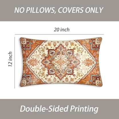 Orange Boho Lumbar Pillow Covers 12X20 Set of 2 Bohemian - color: Red Orange