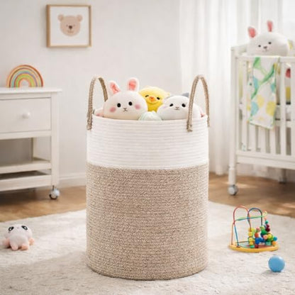 Large 58L Laundry Basket, Woven Rope Laundry Hamper with Reinforced Structure, Collapsible Clothes Storage Bin for Bedroom, Bathroom & Nursery, Durable Blanket & Toy Organizer
