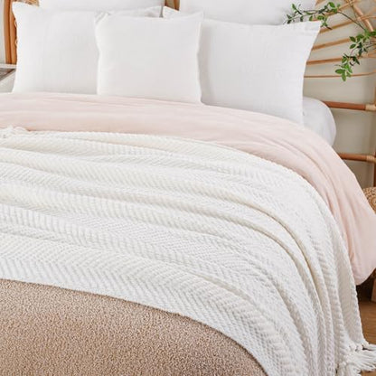BATTILO HOME Cream Throw Blanket for Couch, Knit Throw Blanket, 50"x60" - color: Cream, size: 50"x60"