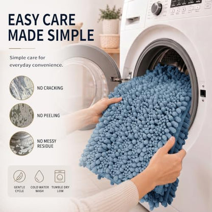 Yimobra Bathroom Rug Set 3 Piece, Super Absorbent Bath Mat Set, Denim Blue - color: Denim Blue, size: 24"x17" + 24"x20" + 30"x20"