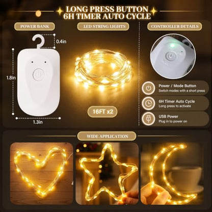 DomeStar 2 Pack Fairy Lights Battery Operate, 32 FT Rechargeable Lights - color: Warm White