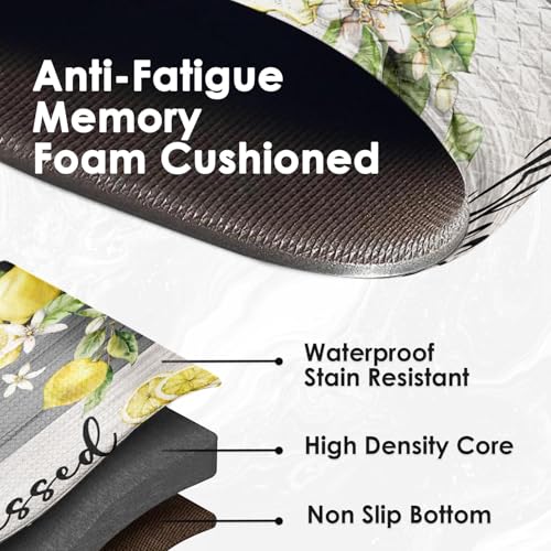 Arttown Anti-Fatigue Kitchen Rug Set of 2, Waterproof Non-Slip, Lemon - color: Lemon Wood, size: 17.3 x 47 inch + 17.3 x 29 in