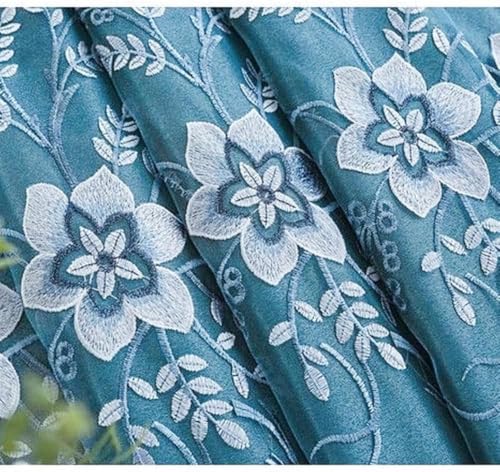 Amidoudou 1 Pair European Double Layer Curtains for Living Room Bedroom Luxury Flower Embroidered Curtains with Valance (Blue,52x95 Inch) - color: Blue, size: 52"W x 95"L (Pack of 2)