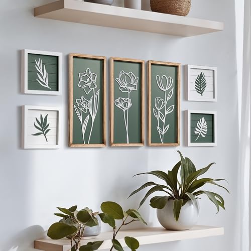 Tide and Tales 3D Green Botanical & Floral Wall Art, Set of 7, Sage Decor