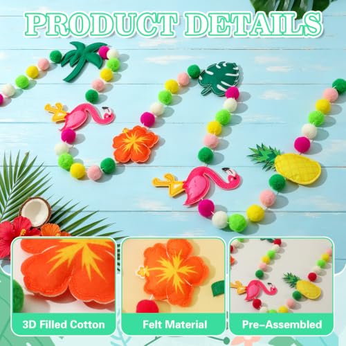 Jansun 8.2Ft 3D Summer Hawaiian Tropical Felt Garland Banner - color: Rose Pink Yellow Green Orange