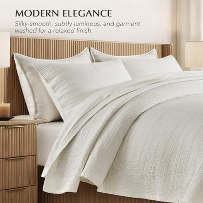 EVERGRACEHOME Cotton Sateen Channel Quilt Set, King Size, Bright White - color: Bright White, size: King (110" X 92")