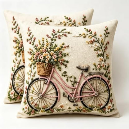 2D Flat Pink Bicycle Flower Basket Linen Throw Pillow Covers 18x18 Set of 2 - color: A20024, size: 18" x 18" (Pack of 2)