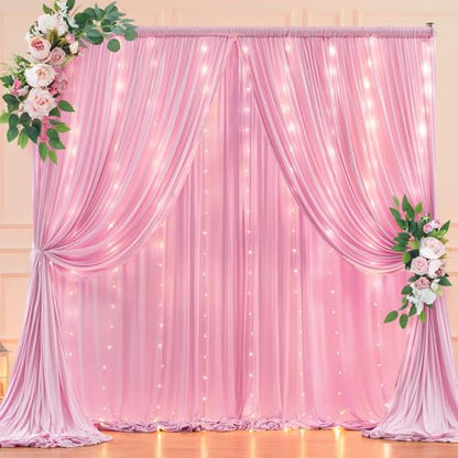 10 x 10 Baby Pink Backdrop Curtains with Lights String for Party - color: Baby Pink, size: W5' x H10'(2 panels)