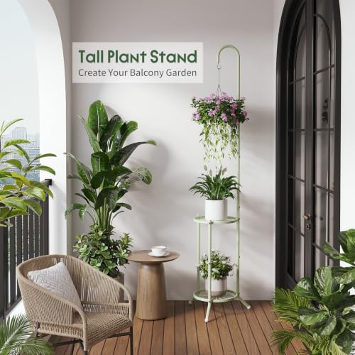Metal Plant Stand With Hanging Hook, 2-Tier Flower Pot Display rack, Green - color: Mint Green