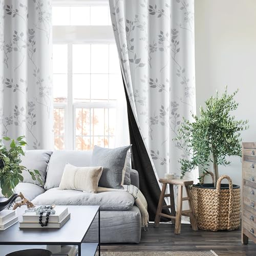 Beauoop Floral 100% Blackout Curtains Bedroom Grey White 52X108 2 Panels - color: Grommet | Grey, size: 52"W x 108"L (Pack of 2)