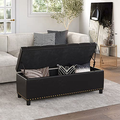 BELLEZE Storage Ottoman, Tufted Ottoman with Close Hinge, Foot Rest for Living Room (Dark Brown, 47 inch) - color: Dark Brown