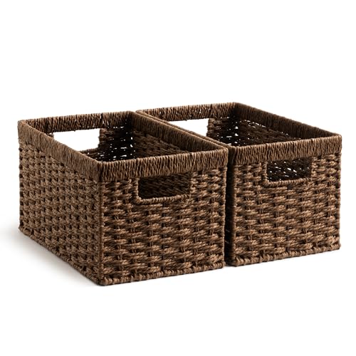 StorageWorks Rectangular Wicker Storage Baskets for Organizing, 2-Pack - color: Dark Brown (Paper Rope), size: 2x 13"L x 8¼"W x 7"H