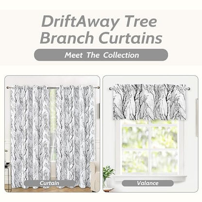 DriftAway Tree Branch Lined Valance Double Layer Blackout Thermal Insulated Abstract Ink Printing Window Curtain Valance Rod Pocket 52 Inch by 18 Inch Plus 2 Inch Header Black White 1 Pack - color: Black White, size: 52"W x 18"L (Pack of 1)