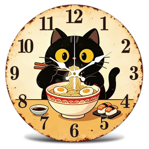 Cat Wall Clock Silent Non-Ticking 12" for Living Room Decor - color: Black Cat