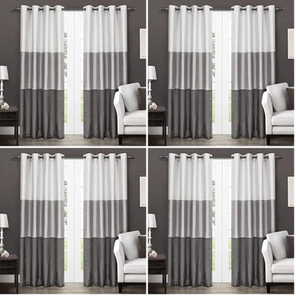 Exclusive Home Chateau Striped Faux Silk Grommet Top Curtain Panel Pair, 54"x108", Black Pearl (Pack of 4) - color: Black Pearl, size: 54"W x 108"L (Pack of 8)