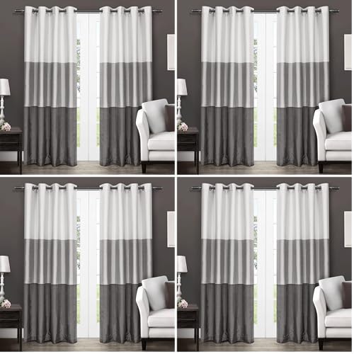 Exclusive Home Chateau Striped Faux Silk Grommet Top Curtain Panel Pair, 54"x108", Black Pearl (Pack of 4) - color: Black Pearl, size: 54"W x 108"L (Pack of 8)