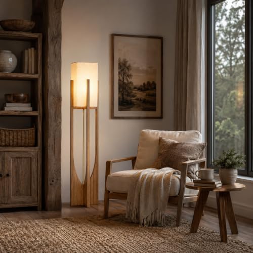 Farmhouse Style Floor Lamp,57 Inch,for Living Room - color: Large Natural Wood