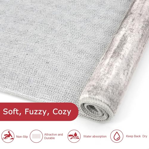 KOZYFLY Modern Abstract Small Area Rugs 2x3, Washable Kitchen Rug Non-Slip Soft Small Bathroom Rug, Grey/Light Beige/Brown Striped Entryway Rugs Abstract Print Faux Wool Doormat - color: Grey/Light Beige/Brown, size: 2' x 3' (Rectangular)
