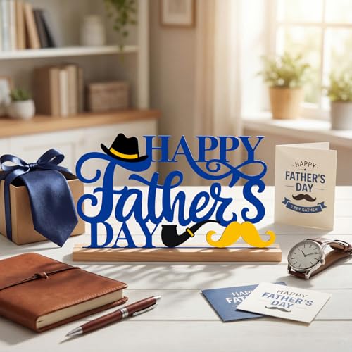 Roowest Metal Happy Father's Day Table Decor Sign with Wooden Base - style: Father's Day