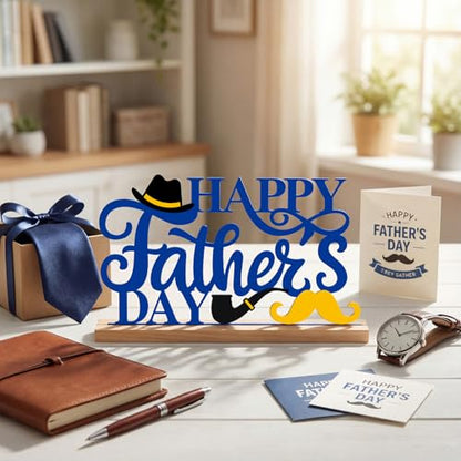 Roowest Metal Happy Father's Day Table Decor Sign with Wooden Base - style: Father's Day