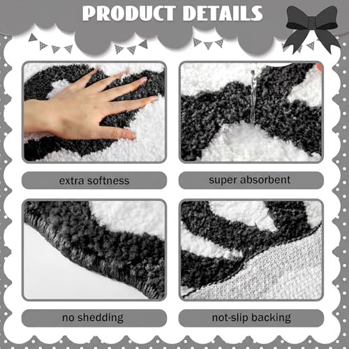 Tinideya Black Bow Bathroom Rug 36" x 24" Scalloped Bow Bath Mat - color: Black, size: 36" x 24" (Rectangular)