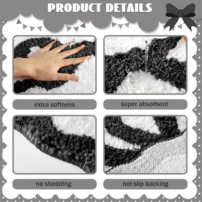 Tinideya Black Bow Bathroom Rug 36" x 24" Scalloped Bow Bath Mat - color: Black, size: 36" x 24" (Rectangular)