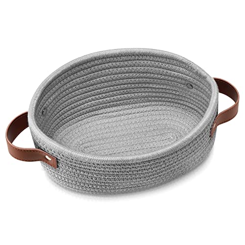 ABenkle Small Woven Basket, Mini Cotton Rope Storage Baskets, Tiny Easter Basket, Shelf Basket, Oval Decorative Toy Dog Cat Bin for Nursery, Empty Gift Basket, 9.4" x 5.9" x 3.9" XS - color: Grey