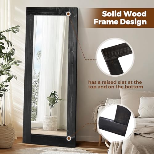 58x24in Full Length Mirror, Solid Wood Convex Frame, Black - color: Black-convex Frame, size: 58"L x 24"W