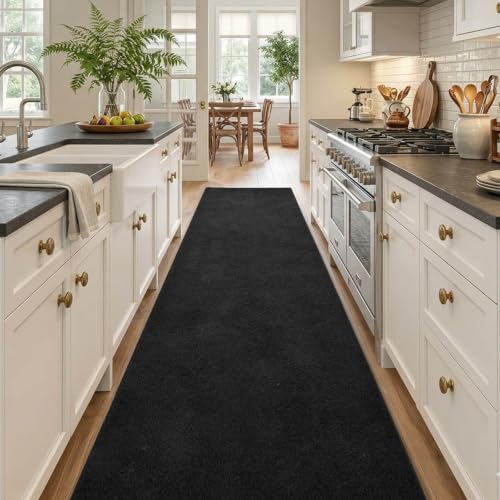 2x10 Black Solid Runner Rug Washable Non-Slip for Kitchen Hallway Bathroom - color: 08 Black Solid, size: 2' x 10' (Runner)