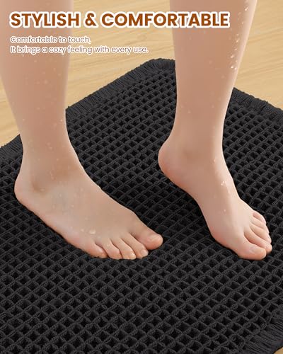 Smiry Waffle Bath Mat 59X35, Extra Soft Absorbent Bathroom Rugs, Black - color: Black, size: 59'' X 35''