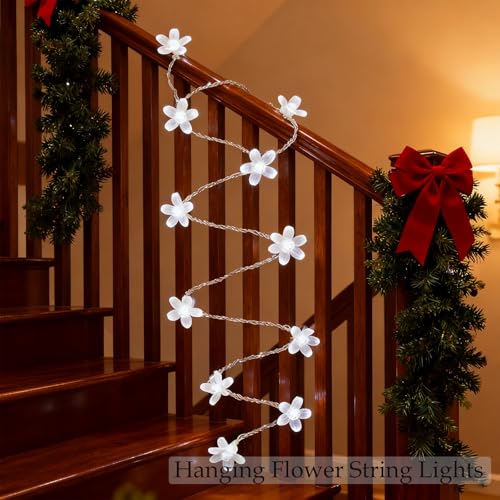 USB/Battery Powered 10ft 30 LED Cool White Fairy Cherry Flower String Light - color: White