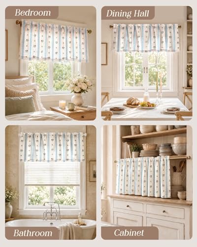 Miss Adola 16 Inch Length Kitchen Valance Curtain, Blue Striped - color: Blue Striped, size: 56"W x 16"L (Pack of 1)