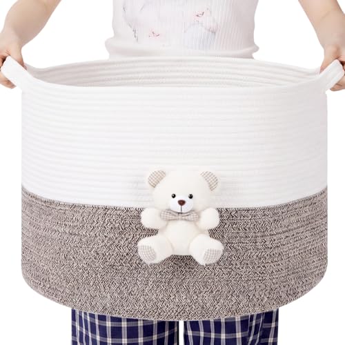LemonRoad Large Woven Bear Basket, Cotton Rope, White Bear, Brown - color: Brown, size: Cotton Rope, style: White Bear