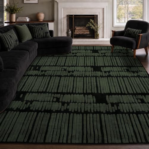 YIHOUSE Abstract 8x10 Area Rug Olive Green: Washable Geometric Rug - size: 8' x 10' (Rectangular)