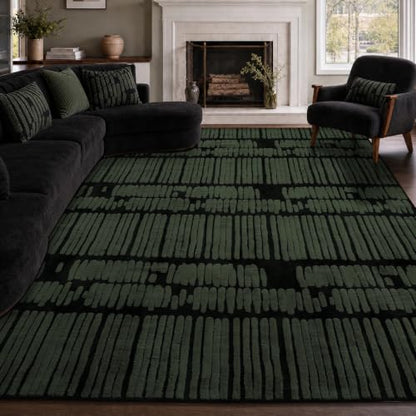 YIHOUSE Abstract 8x10 Area Rug Olive Green: Washable Geometric Rug - size: 8' x 10' (Rectangular)
