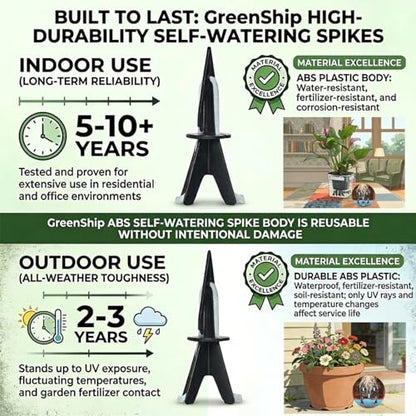 GreenShip 4 Pack Self Watering Planter Insert Watering Spikes, Watering Stakes with Wicking Rope, Plant Spikes for Indoor Outdoor Plants, Vacation Plant Watering Device for Planter Height 12" to 17" - size: Medium（4 Pack）
