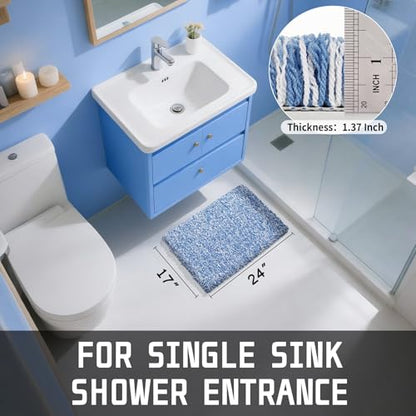 Yimobra Blue&White Bathroom Rugs Non Slip Washable 24x17,Small Bath Mat - color: Blue and White, size: 17" X 24"